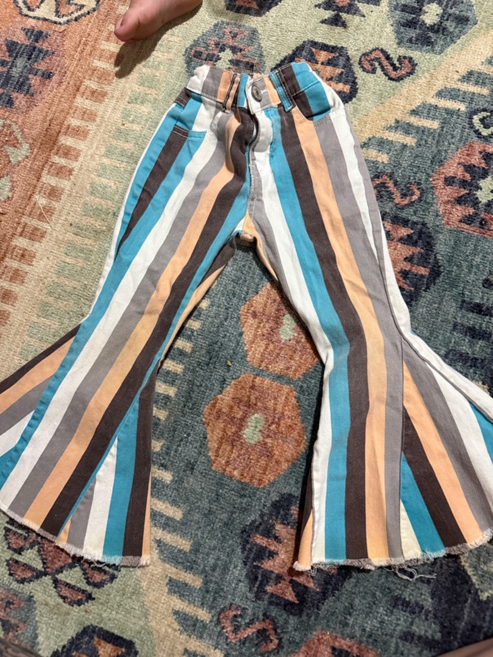 Striped Flare Kids Pants - Blue, Tan, Brown & White